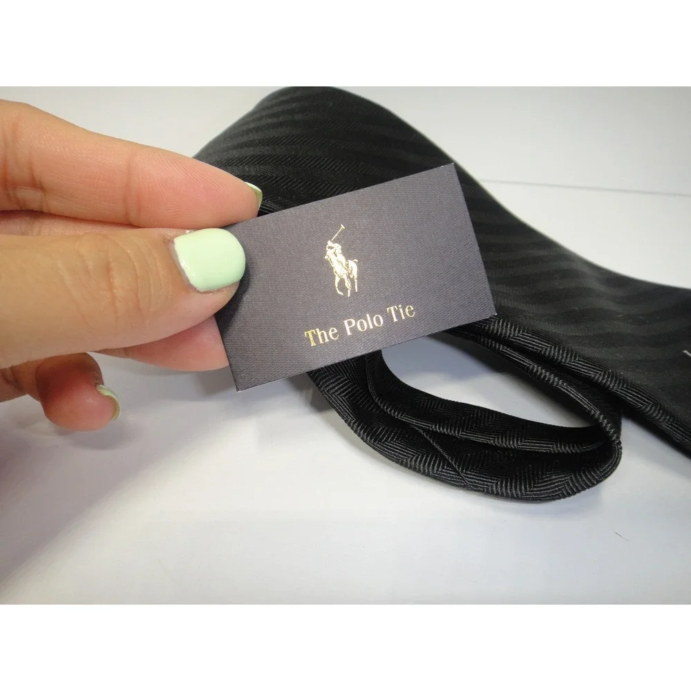 Polo Ralph Lauren Black Herringbone Silk Tie NWT Made in USA Pony Logo